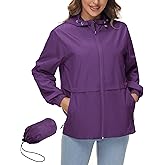 Avoogue Womens Waterproof Rain Jacket Lightweight Raincoat Packable Hooded Outdoor Windbreaker