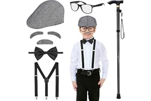 ZITURI Old Man Costume for Kids, 100 Days of School Costume for Boys, Halloween Grandpa Costume Set