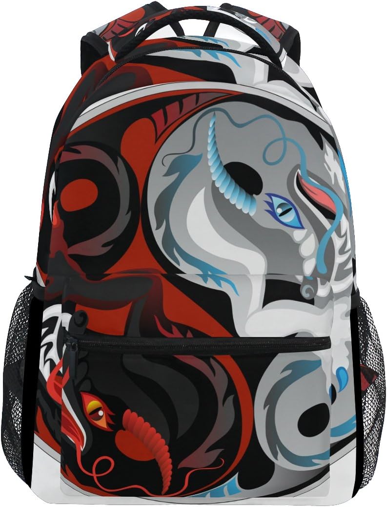 Yin Yang Black and White Dragon School Backpacks for Girls Kids Elementary School Shoulder Bag Bookbag