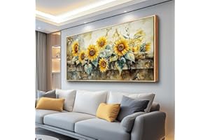 ERQINHUA Large Wall Decor Canvas Painting Wall Art For Living Room Decor Vintage Yellow Sunflower Painting Wood Frame DecorPrint Artwork For Dining Room Bedroom Bathroom Kitchen Home Decor 24x48 In