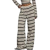 SOLY HUX Women's Striped Wide Leg Pants Elastic Waist Baggy Lounge Pants Casual Long Trousers