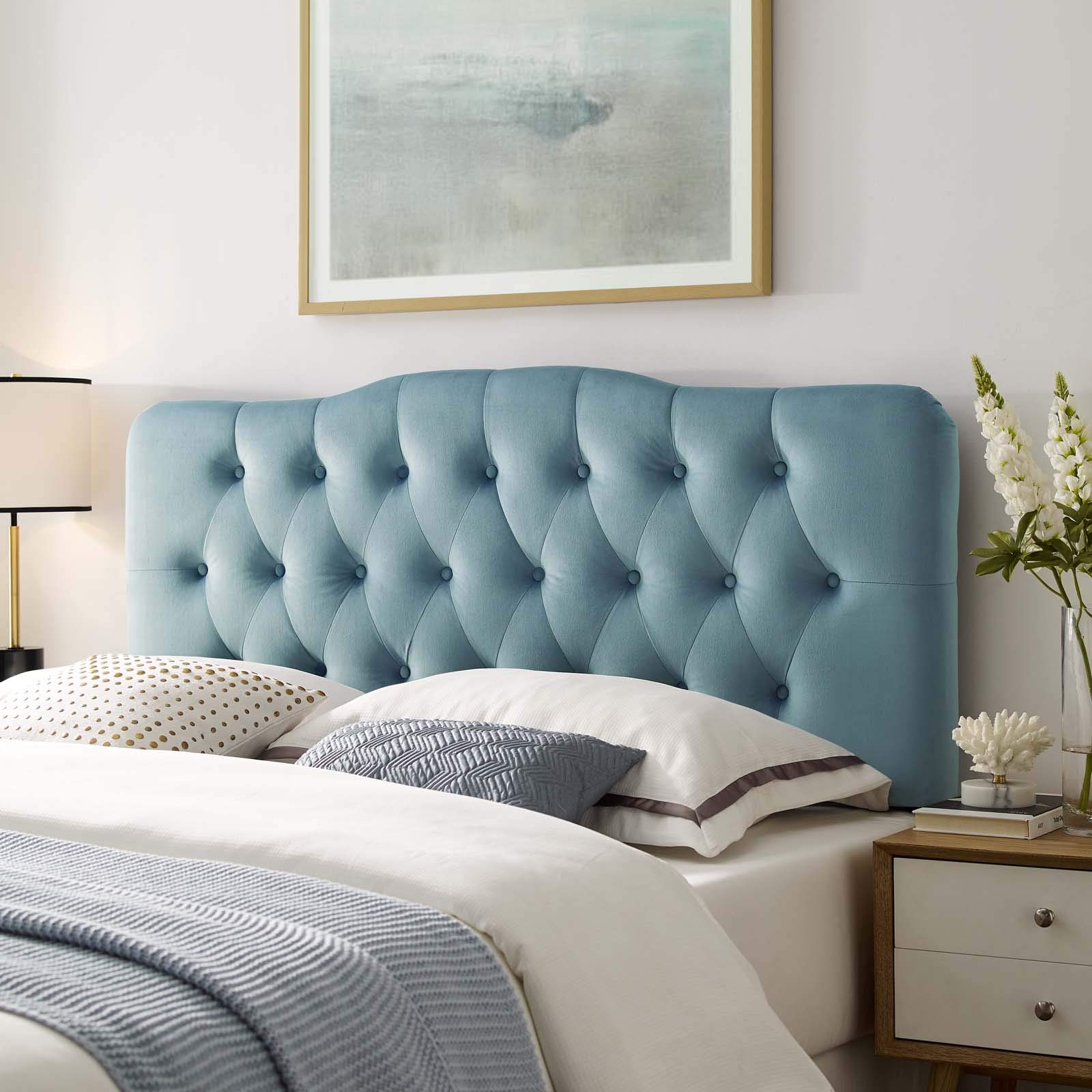 Photo 1 of Modway Annabel Diamond Tufted Performance Velvet Queen Headboard in Light Blue