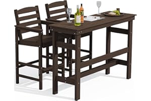 SERWALL Outdoor Bar Table and Chairs Set, Adirondack Bar Chairs Set of 2 and Bar Height Table, All Weather HDPE Outdoor Patio Bar Set, Outdoor Furniture for Outside, Poolside, Backyard, Garden, Coffee