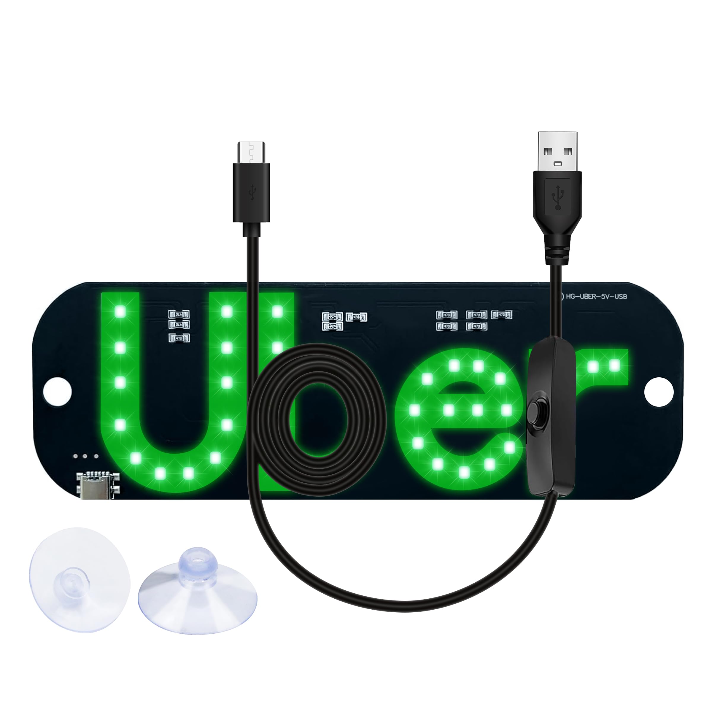 Photo 1 of LED Light Signs for Car Windshield,Taxi Logo with Suction Cups, USB Type C Cable, Rideshare Sign for All Vehicles (Green)