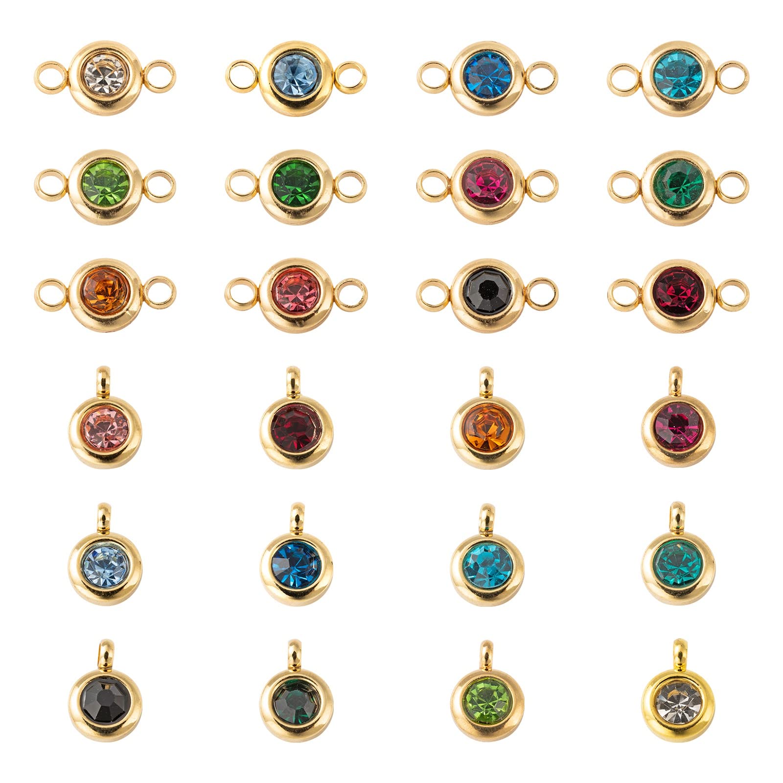 COGCHARGER 24 Pcs Crystal Birthstone Charms Beads Handmade Round Crystal Charm Pendants Connectors for Jewelry Necklace Earring Making （12 Colors）