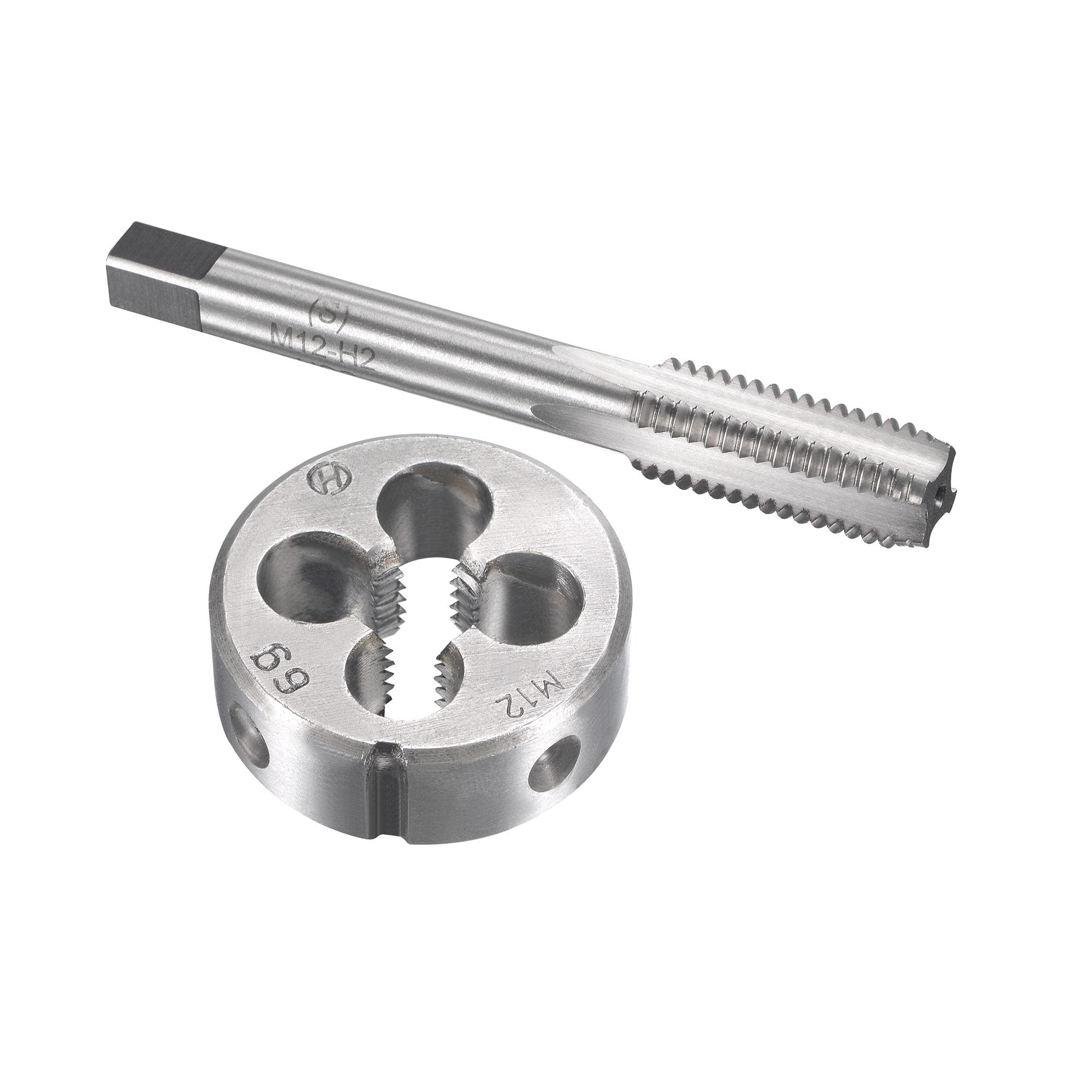sourcing map M12 x 1.75mm Metric Tap and Die Set, Machine Thread Screw Tap with Round Threading Die, Tap & Die Kit for Nut Screw Bolt Thread Repair