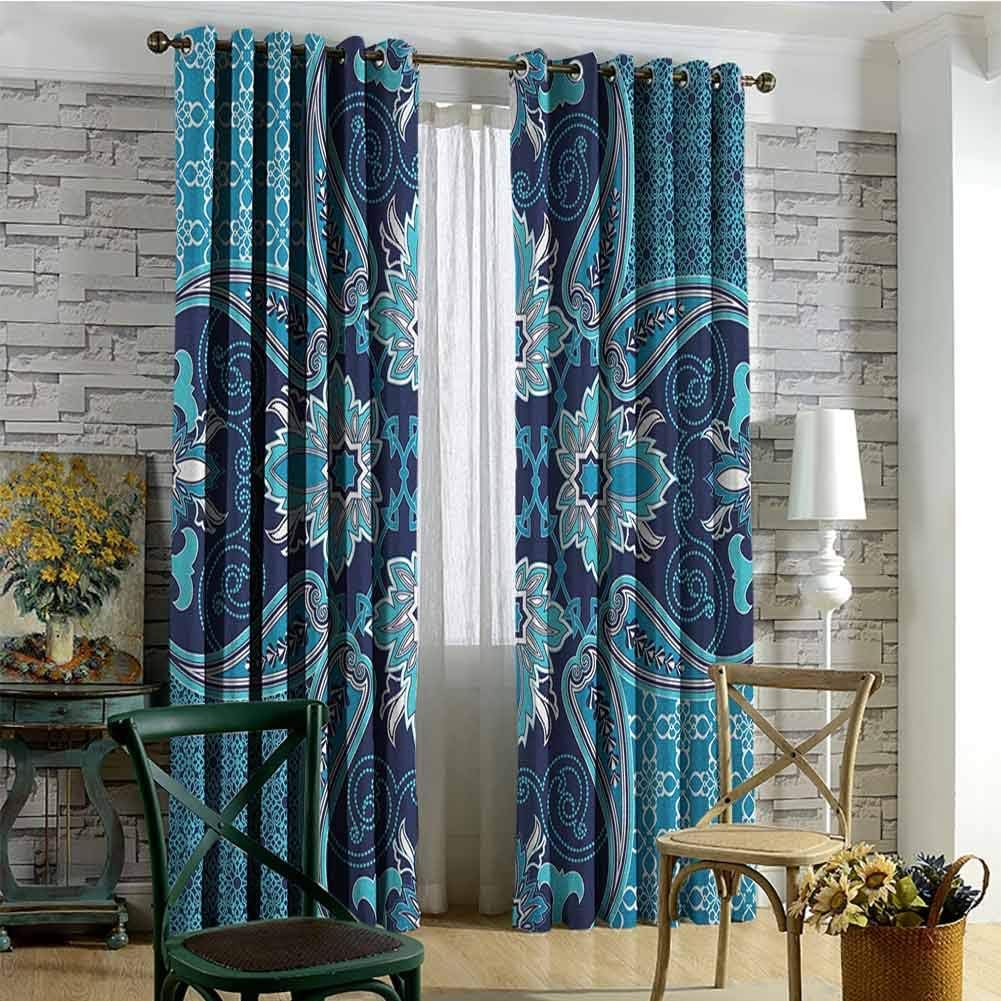 Grommet Creative Blackout Curtains Navy Blue Floral Paisley Design