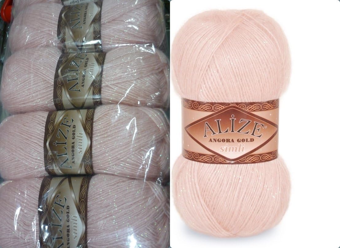 Wool Yarn Alize Angora Gold Simli Thread Crochet Lace Hand Knitting Turkish Yarn Lot of 4skn 400gr 2188yds Color Wedding Pink 363