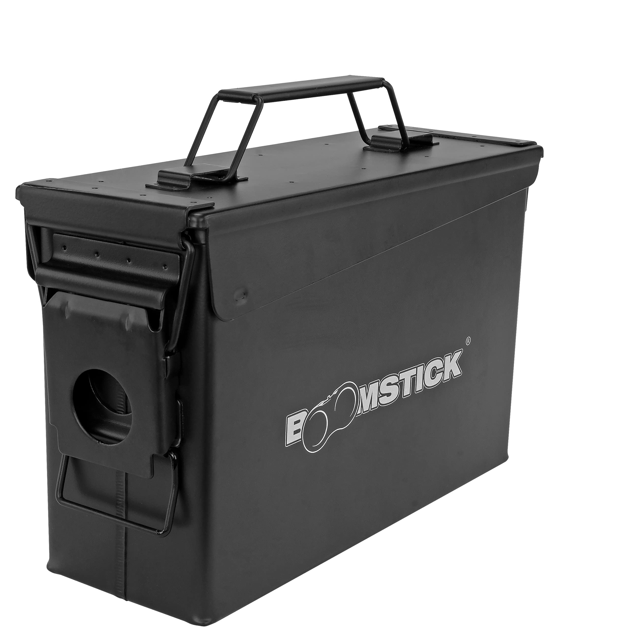 Photo 1 of BOOMSTICK .50 Cal Ammo Storage Box, Lockable Ammo Can, Stackable Ammo Container for Shotgun & Pistol Ammunition, Water Resistant Metal Ammo Storage Box - Black