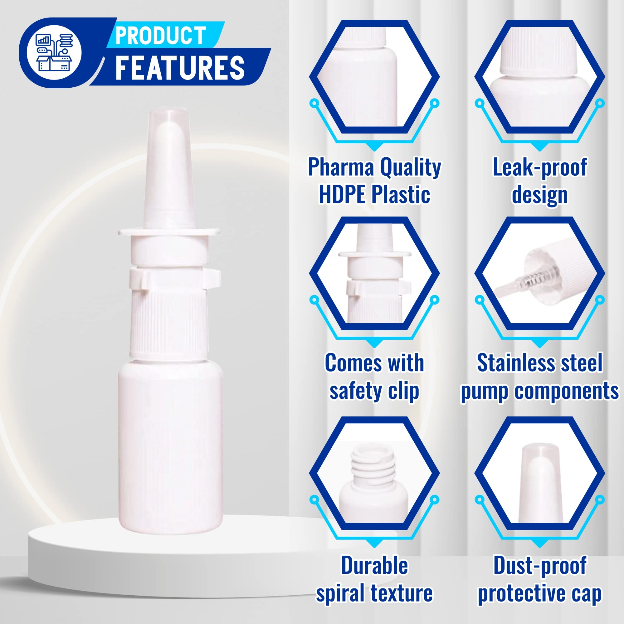 Jully 3-Pack 20ML Unique Mist Nasal Sprayer - Empty Refillable Pump Sprayer for Nose, Medical, Home Remedy, Saline. Improved Modern Design, Sturdy HDPE Plastic, Easy to Use Dosage Mechanism