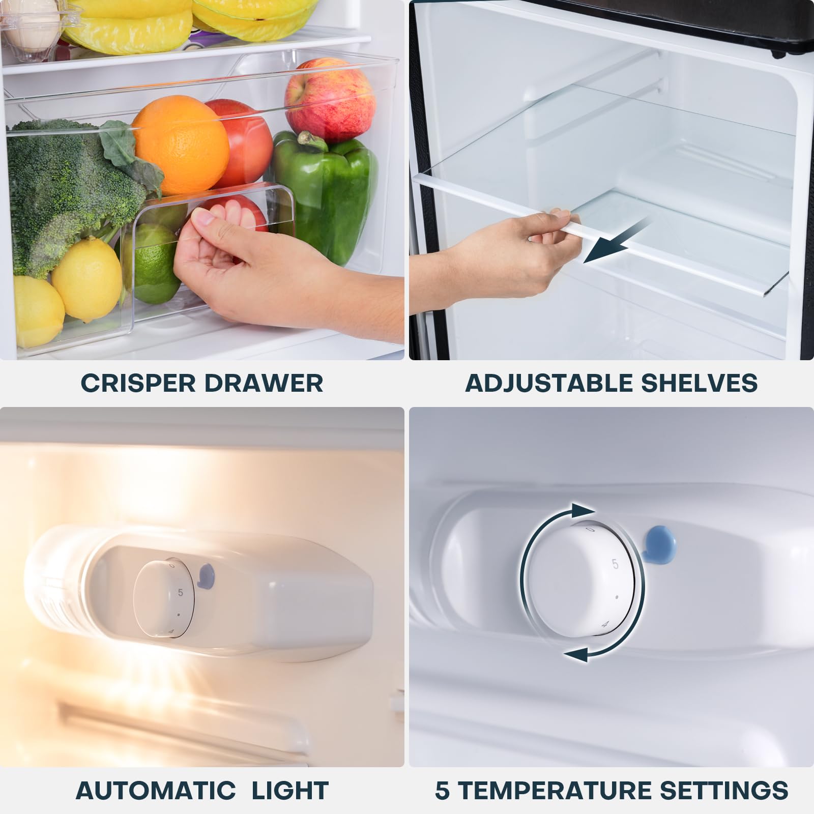 Upstreman 3.2 Cu.Ft Mini Fridge with Freezer, Double Door Mini Fridge, Adjustable Thermostat, Mini Refrigerator for Dorm, Office, Bedroom, Stainless-SD321
