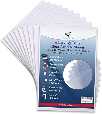 Habercrafts Clear Heavy Duty Acetate Sheet 240 Micron A3 30 Sheets