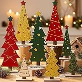 8PCS Christmas Wooden Tabletop Tree Decorations Set, Winter Holiday Wood Tree Table Centerpieces Fireplace Mantel Decor Merry Xmas Sign Table Top Party Supplies