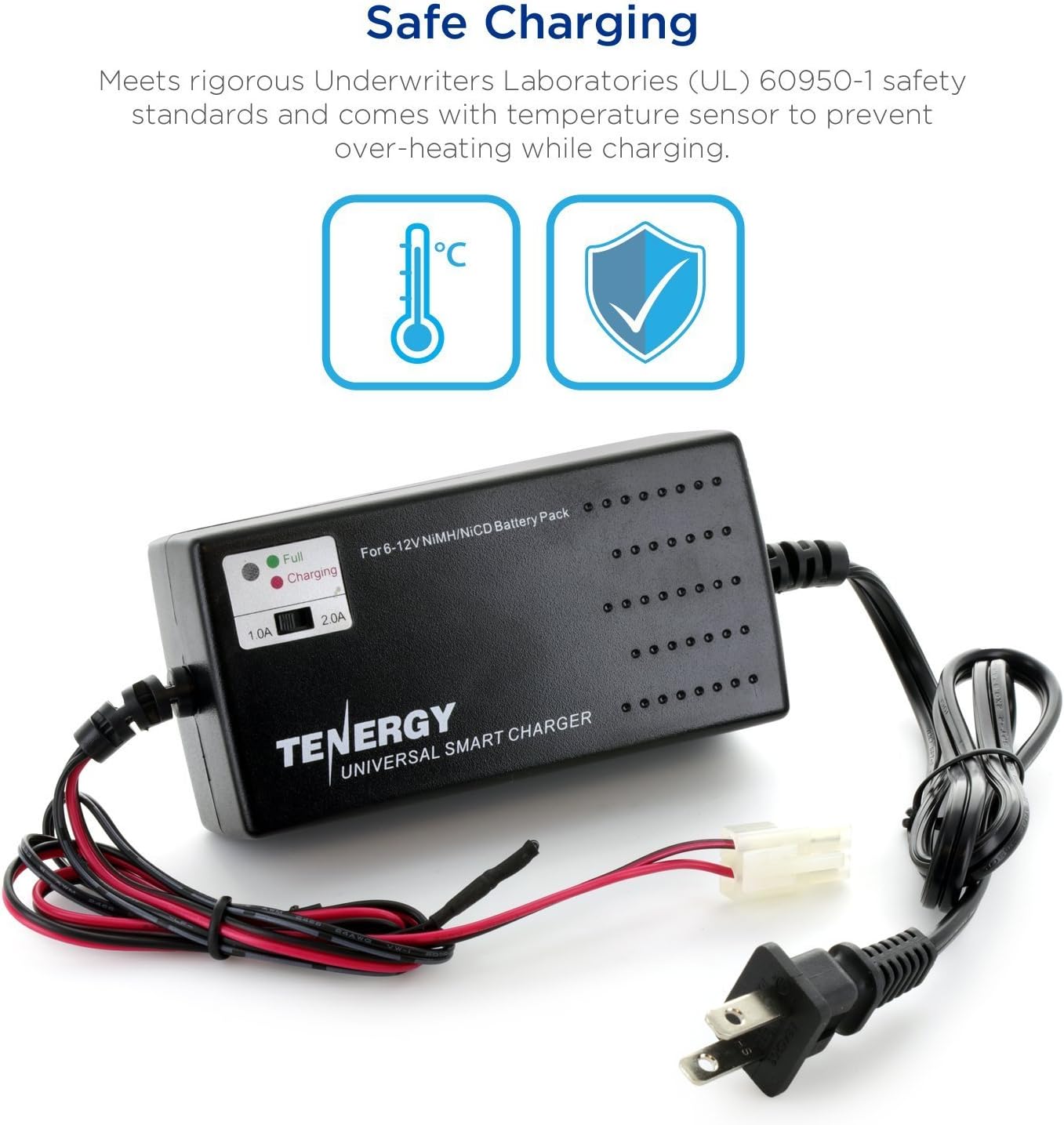 Tenergy Universal RC Battery Charger for NiMH/NiCd 6V-12V Battery Packs, Fast Charger for RC Car, Airsoft Batteries, Compatible with Standard Size Tamiya/Mini Tamiya/Alligator Clips Connectors 01025: Toys & Games