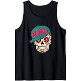 San Diego Mexican Sugar Skull Mint Green Pink Tank Top