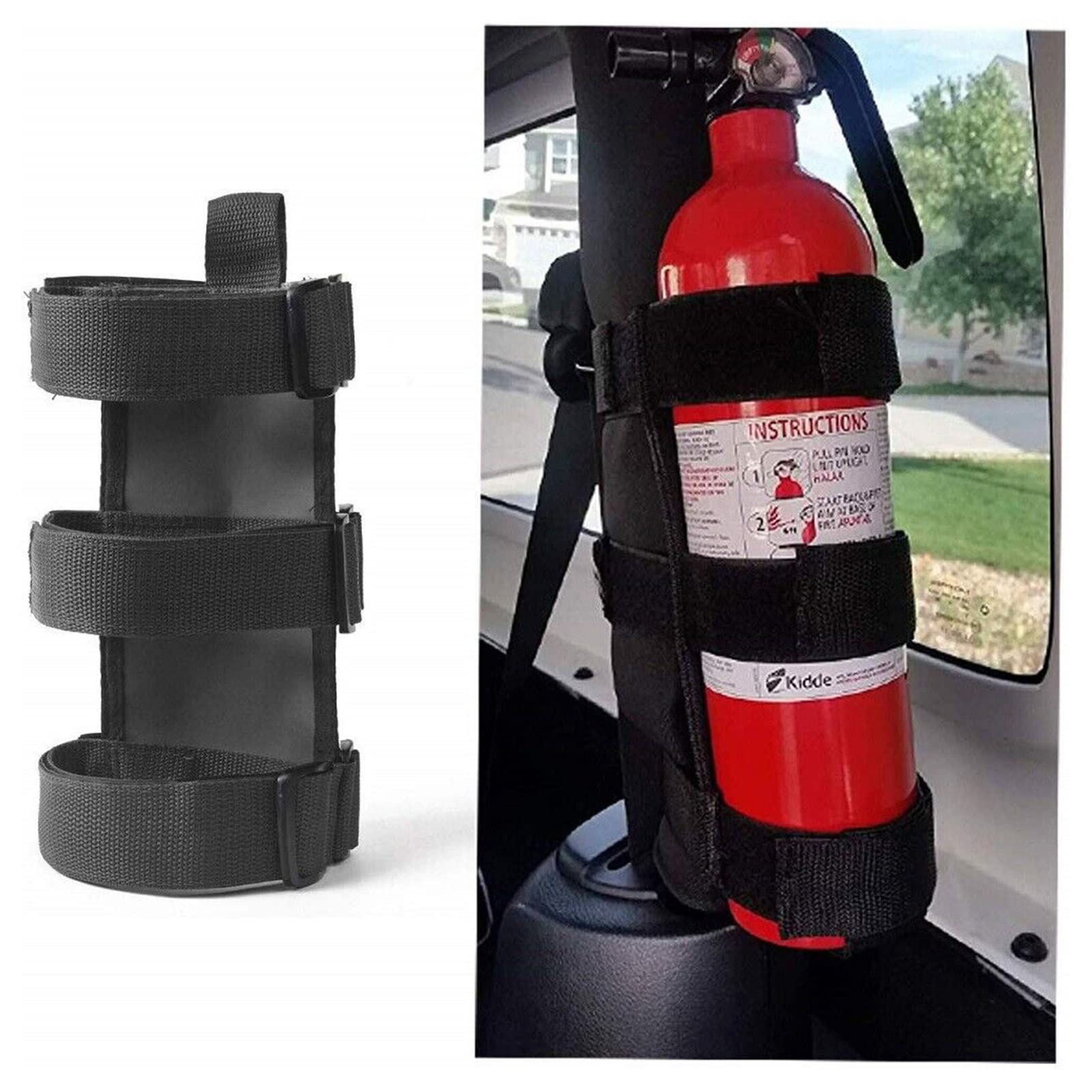 Photo 1 of Adjustable Roll Bar Fire Extinguisher Mount Holder 3 lb for Jeep Wrangler Unlimited CJ YJ LJ TJ JK JKU JL JLU 4XE,(Black, Without Pattern)