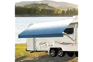 LANCETON RV Awning Fabric Replacement Fabric, Premium Heavy Duty 16 oz Vinyl Awning for Camper & Trailer, Waterproof, Anit-UV, Universal Canopy Awning Replacement for RV Motorhome Black Fade 16'(Fabric 15'2'')