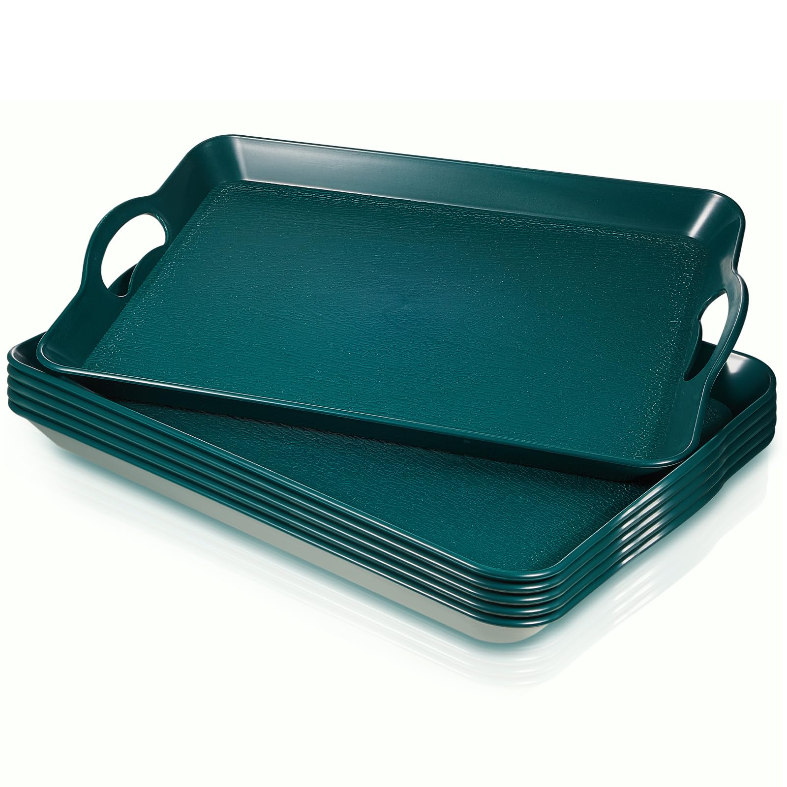 Photo 1 of 6 Pcs Serving Trays with Handles Trays for Eating 16 x 11 Inch Multi Purpose Plastic Tray Rectangular Anti Skid Decorative Food Tray for Restaurant Breakfast Countertop Party Kitchen (Green)