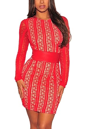 red long sleeve bodycon mini dress