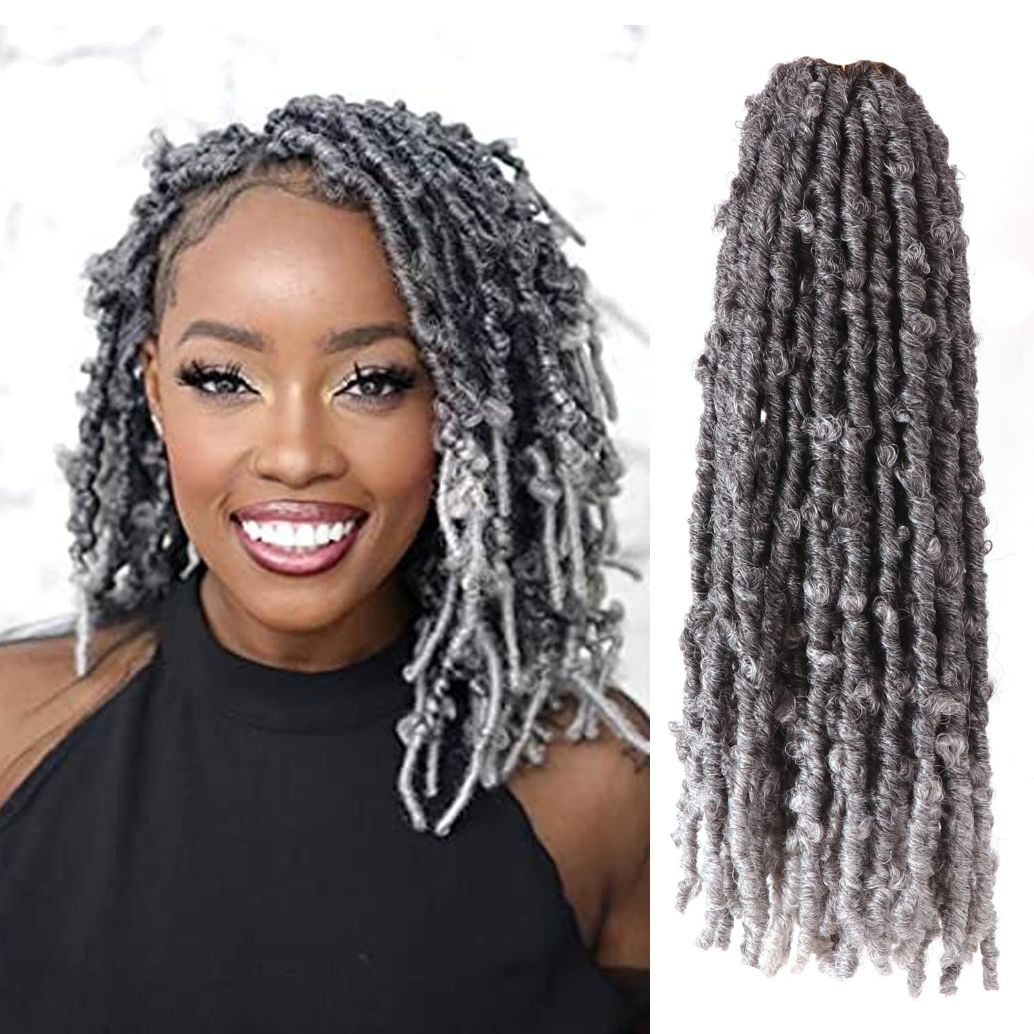 Butterfly Locs Crochet Hair 6 Packs Pre Looped Distressed Locs Crochet Braids Bob Butterfly Locs (TGrey, 18 Inch (6 Packs)) — image 1