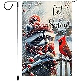 Winter Gardening Flag 12x18 inch Double-sided Cotton Fabric Garden Flag, Cute Red-Haired Bear Bird Snow Scene Outdoor Decor Flags, Christmas Winter Seasonal Welcome Flag