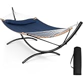 SUNCREAT Hammocks for Outside with Stand, Porch Hammock and Stand, Navy | 475 lbs Capacity, Patent Pending