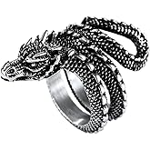 U7 Men's Animal Rings Stainless Steel Punk Rock Biker Gift Dragon/Tiger Head Ring, Gold/Silver/Black Color