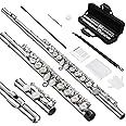 POGOLAB Flutes, Closed Hole C 16 Keys Flute Instrument, Student Flute for Beginner Advanced Player, with Cleaning Kit, Carry Bag, Strap, Probe Rod, Gloves (Nickel)