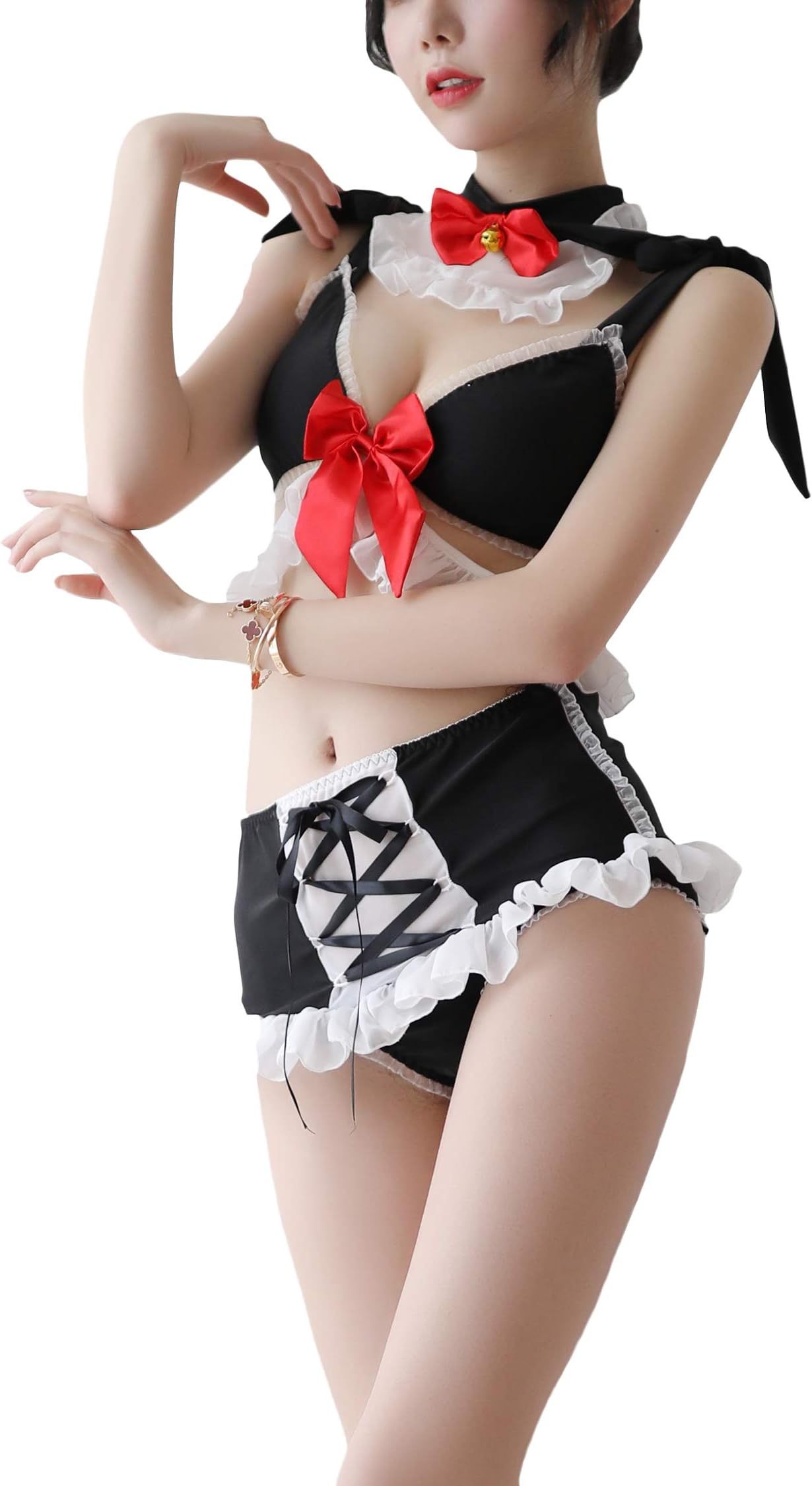 Mflying Women's Sexy Girl Cosplay Maid Lingerie Apron Set