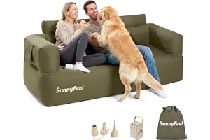 SUNNYFEEL Inflatable Couch for Camping with Built-in Pump - 2-3 Person | Heavy Duty Blow Up Sofa for Camping, Beach, Glamping or Home Use – Portable Inflatable Furniture for Festivals, Green