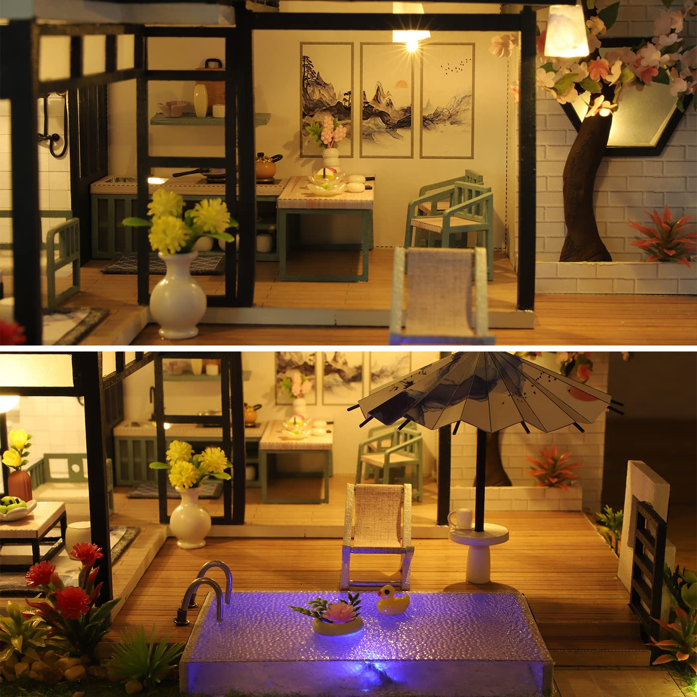 GuDoQi DIY Miniature Dollhouse Kit, Tiny House kit with Music, Miniature House Kit 1:24 Scale, Great Handmade Crafts Gift for Birthday Easter Day, Vintage Courtyard