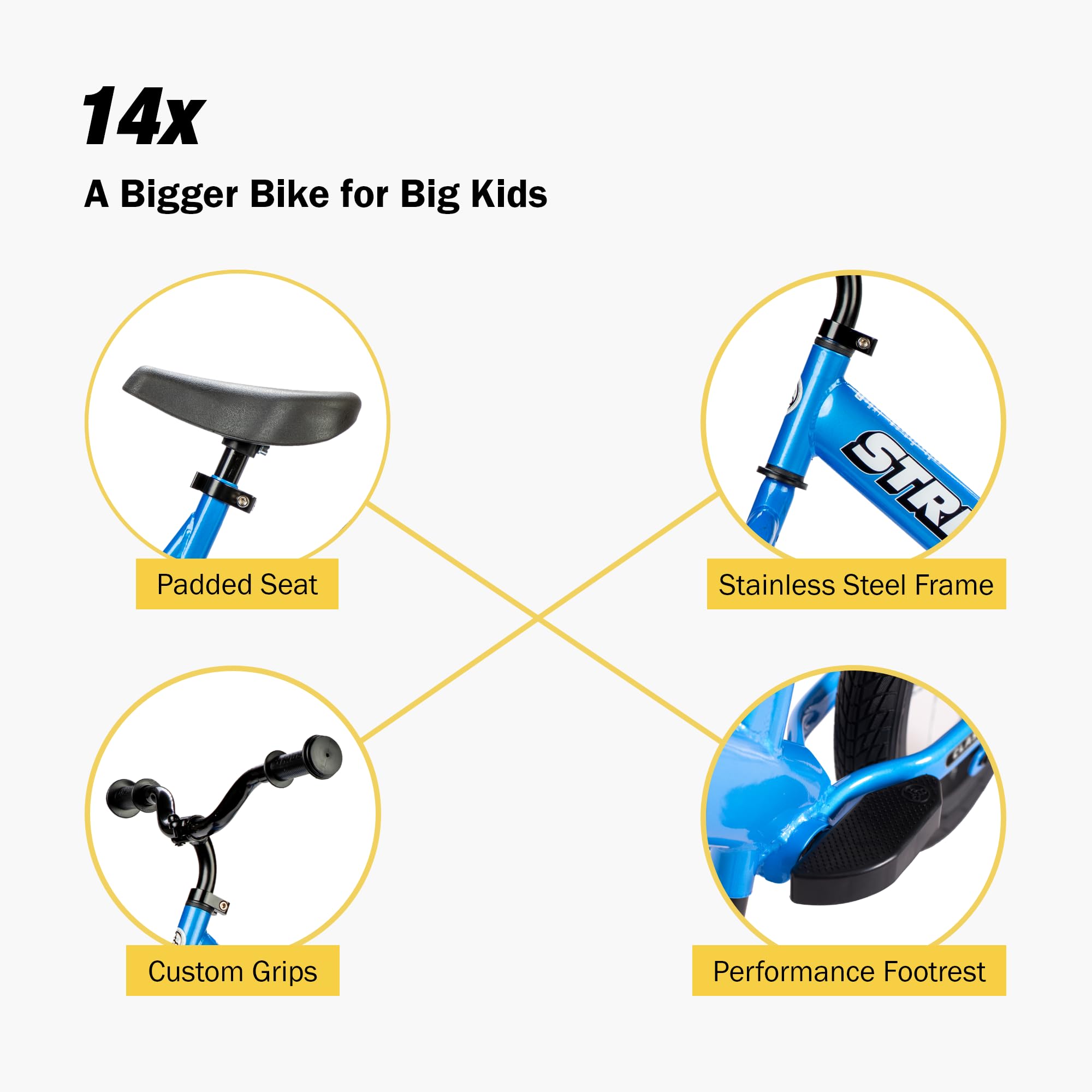 Strider 14x, Balance Bike for Kids 3 to 6 Years - Includes Custom Grips, Padded Seat, Performance Footrest & All-Purpose Tires - Easy Assembly & Adjustments