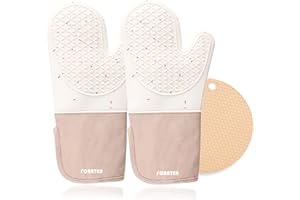 Silicone Oven Mitts & Pot Holder Set, 500℉ Heat Resistant Non-Slip Kitchen Oven Gloves 13.2'' Long Oven Mittens with Soft Cot
