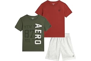 AEROPOSTALE Boys' Shorts Set - 3 Piece Short Sleeve T-Shirt and Fleece Sweat Shorts - Summer Outfit for Boys (4-12)