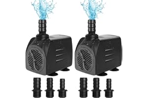 2 Pack 400GPH Submersible Water Pump25W，Ultra-Quiet Fountain Pump with 6 Nozzles 6.9ft Max Lift Height 6FT Power Cord1400L/H 