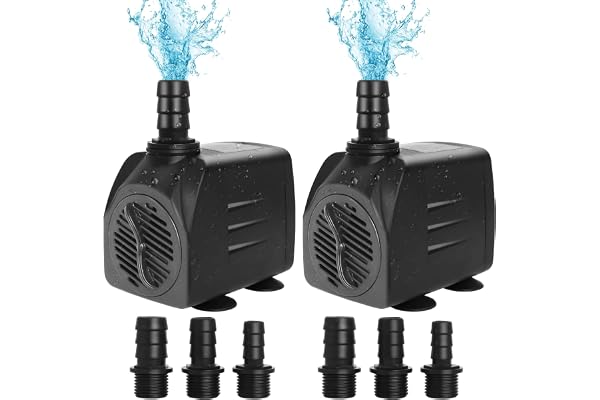 2 Pack 400GPH Submersible Water Pump25W, Ultra-Quiet Fountain Pump with 6 Nozzles 7ft Max Lift Height 6FT Power Cord 1500L/H