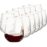 YARYOUNG Stemless Wine Glasses Set of 12, 17Oz Red/White Wine Glasses with No Stem, Chiseled Textured Glassware Set for Daily Use, Home Bar, Birthdays, Housewarming Gift, Dishwasher Safe