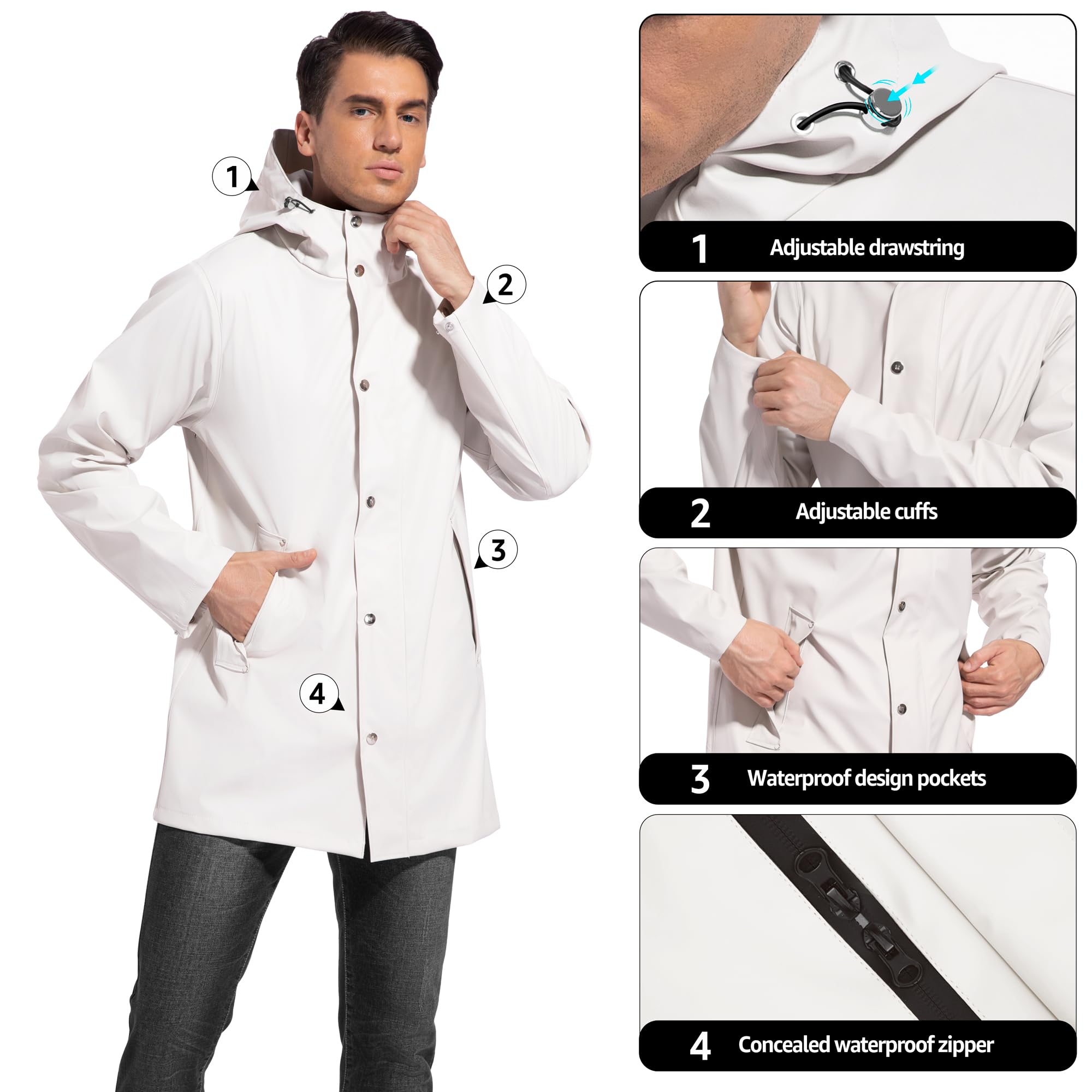 UNIQUEBELLA Regenjacke Herren Wasserdichter, Regenmantel mit Kapuze für Männer Atmungsaktiv Windbreaker Winddichter Outdoor Herren mantel Leichtgewicht