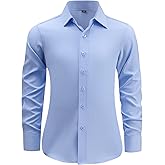 BlissBuggy Boys Dress Shirt Wrinkle-Free Stretch Button Down Shirts Kids Long Sleeve Formal School Uniform Shirt