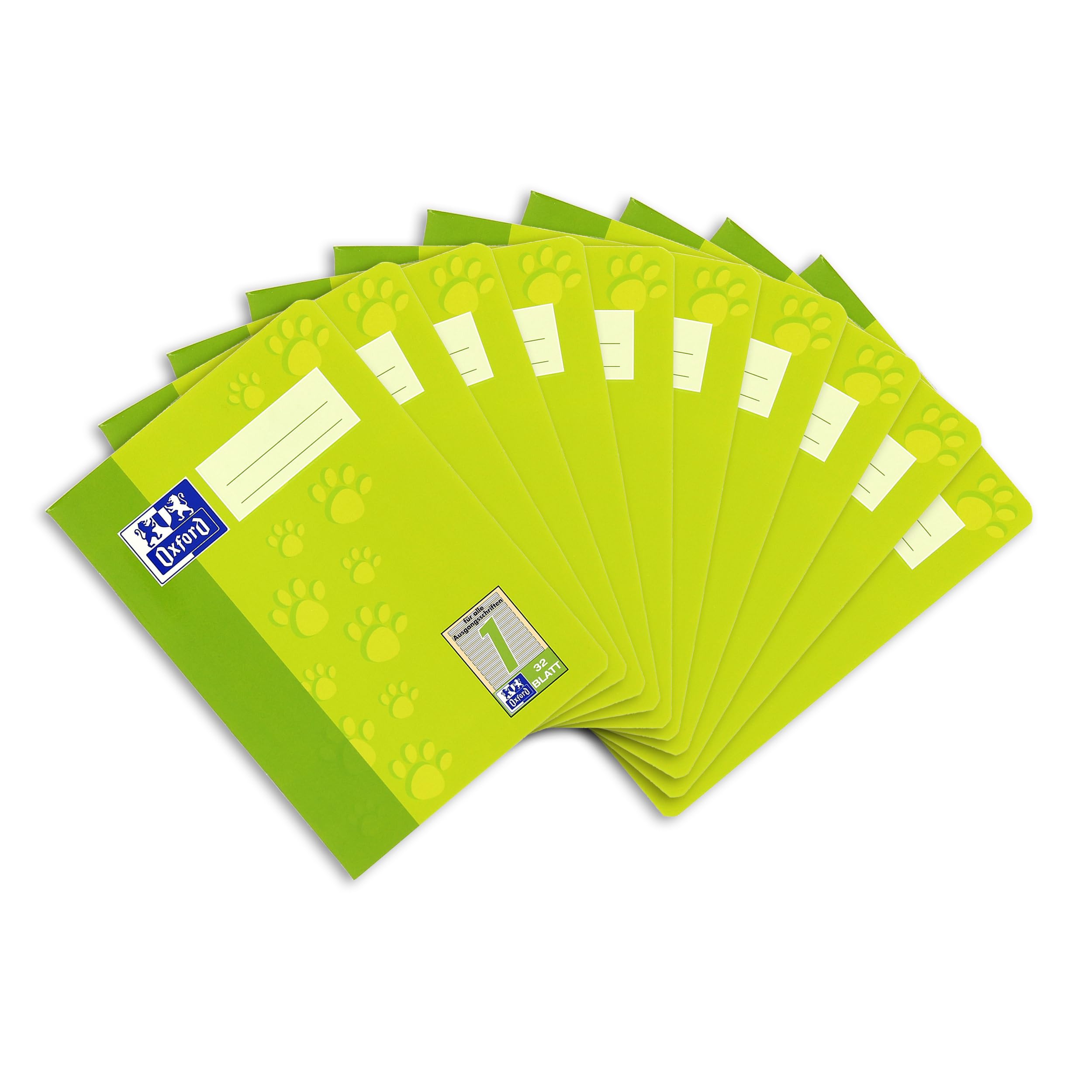 Oxford 100050375 Exercise Book A5 Type 1 Page Ruling (School Year 1) 32 Sheets 90 g/m² Optic Paper Pack of 10 Light Green