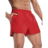 MIER Men’s Athletic Running Shorts with Brief Liner 3 Inch Quick Dry Lined Shorts with Zipper Pockets for Gym Workout