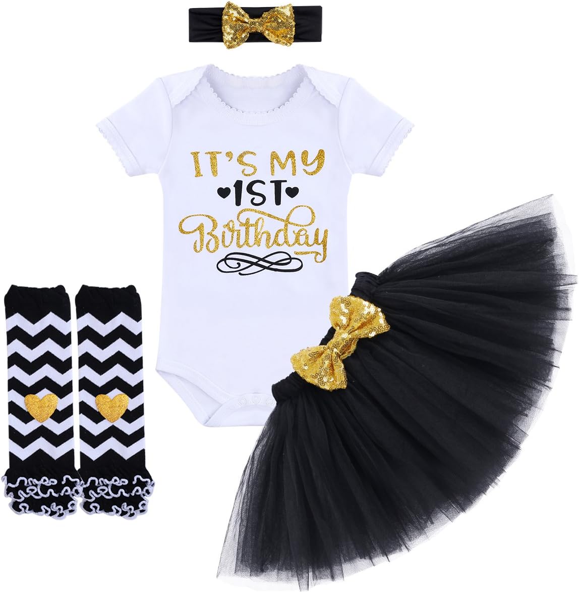 OwlFay Toddler Baby Girls It's My 1/2 1st 2nd Birthday Outfits 4PCS Set Romper + Tutu Skirt + Sequin Bow Headband Princess Party Dress Cake Smash Photo Shoot Costume Clothes