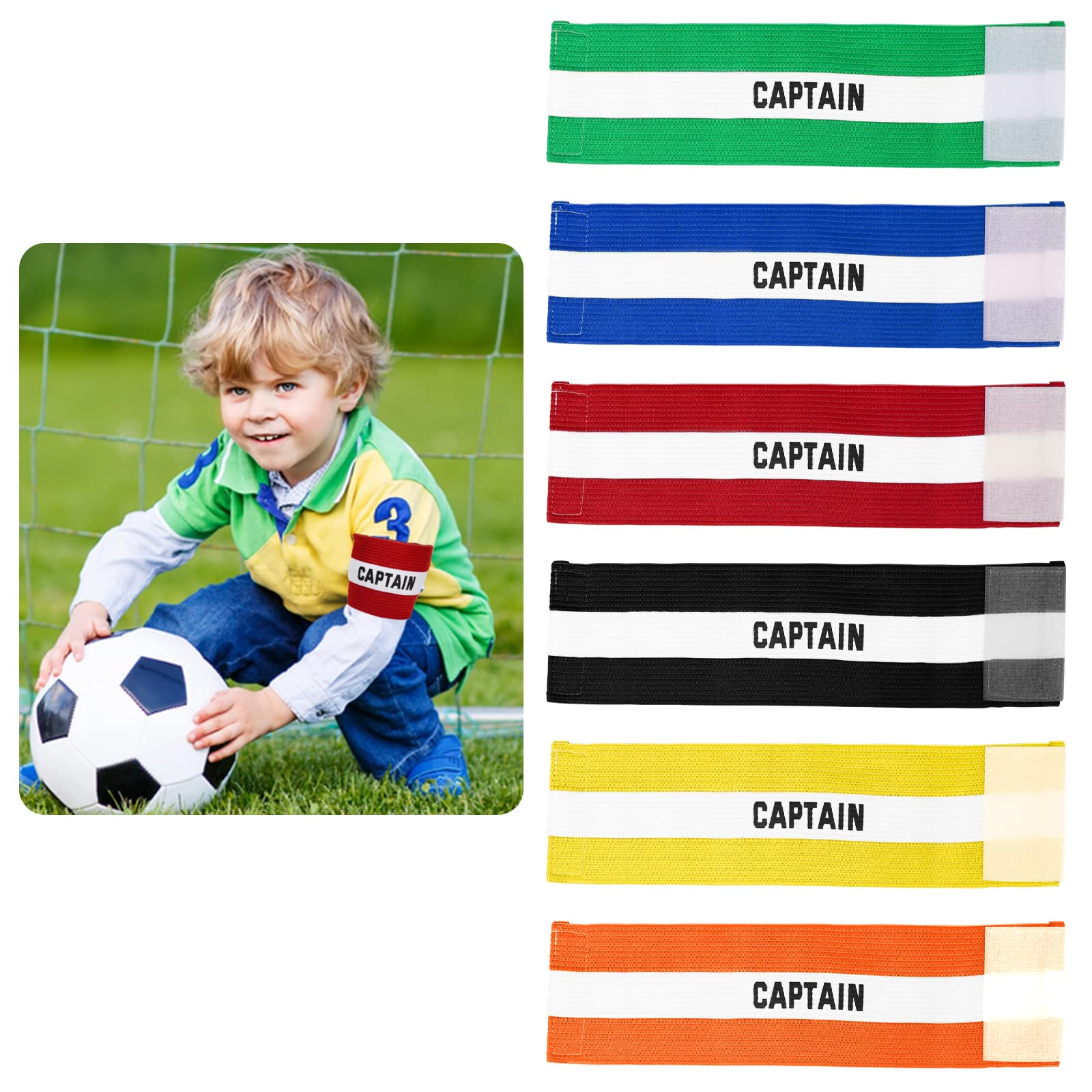 Runmeihe 6 Pcs Captain Armband, Adjustable Football Armband for Kids Youth Adult Ball Games, Unisex Arm Bands for Multiple Sports Football Hockey Rugby Netball (Kids Size)