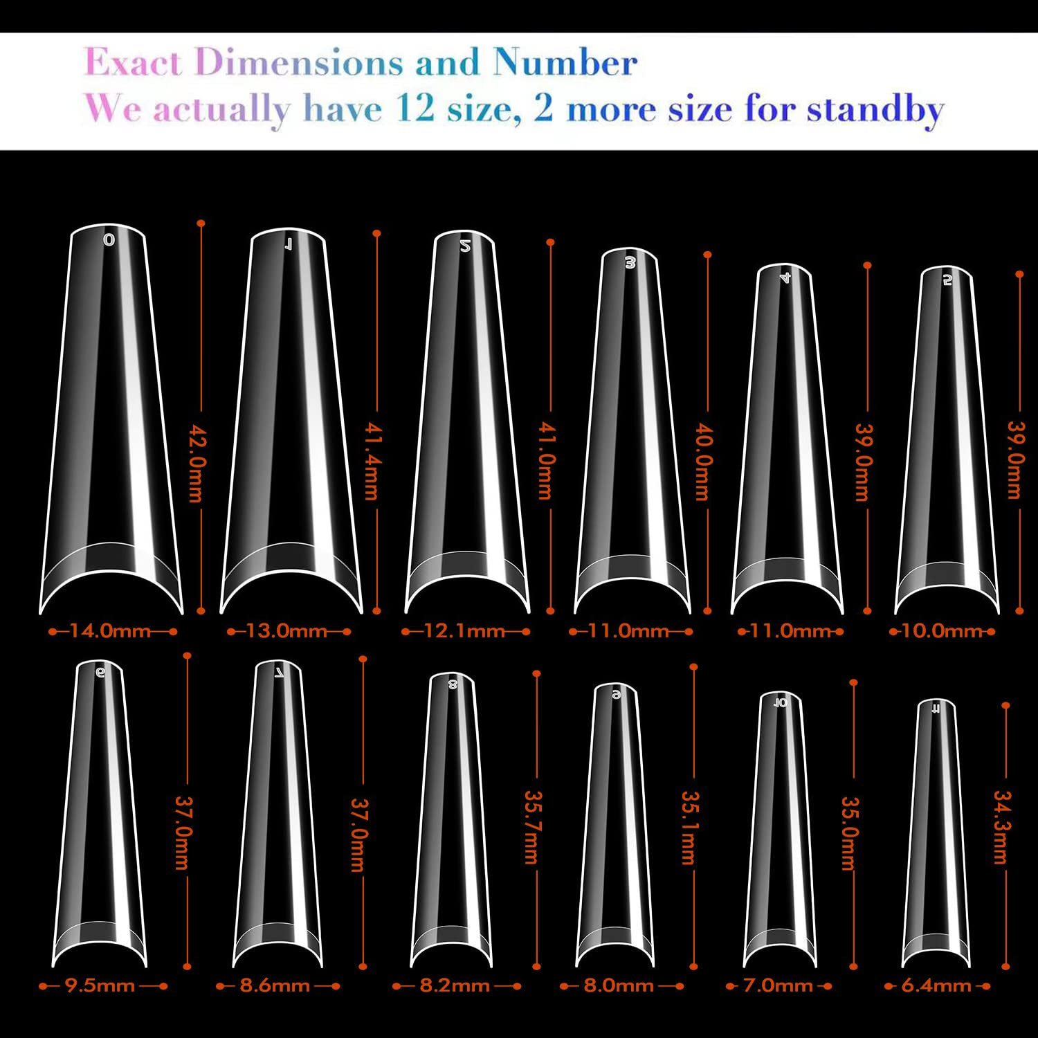 UNA GELLA Fake False Coffin Nails Tips No C Curve 216PCS Extra Long Acrylic Nail Tips For Nail Art / Extension, Home DIY Salon 12 Sizes Gelly Tips, Clear, XXL - Image 7