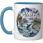 Alaska Culture and Animals cruise destinations Glaciers Ceramic Mug, Blue/White, 11oz