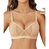 Avidlove Minimizer Bras for Women Sexy Lace Mesh Bra Deep V Bra Unlined Underwire Brassiere See Through