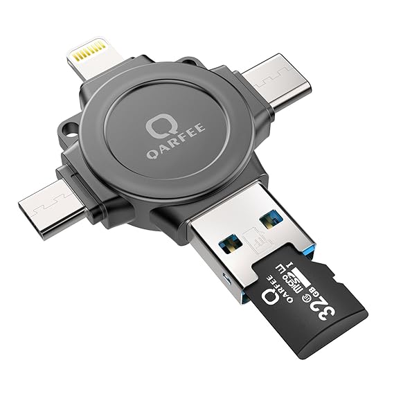 QARFEE-4IN1 32GB Type C USB Flash Drive,Memory Card Reader for Micro SD,Metal USB Photo Stick External Storage Pen Drive U Di