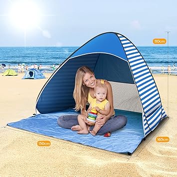 Amazon Iregro ポップアップテント 2人 3人 サンシェードテント ワンタッチ おしゃれ Uvカット Upf50 組み立て不要 3秒設置 簡易 日除けテント ビーチテント 超軽量 通気 アウトドア 公園 運動会 ビーチ日よけテント ペグ 6本付き 収納キャリーバッグ付き ブルー