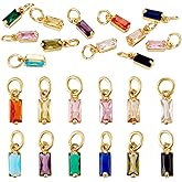 Beadthoven 12pcs Real 18K Gold Plated Rectangle Crystal Charm Pendants Micro Pave Cubic Zirconia Birthstone Charm with Jump Ring for DIY Jewelry Making Necklace Choker Earrings Tiny Dangle Accessories