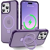 CHAOFEnG Magnetic Compatible with iPhone 14 Pro Case with Stand [Military Grade Drop Tested][Compatible with Magnet] Ring Translucent Slim Hard Back Soft Edge, Purple